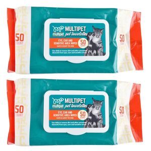 MULTIPET Pet Towelettes for Eye, Ear and Sensitive Areas 50 Count, 2 Pack